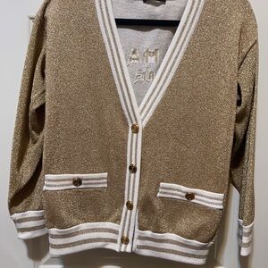 Balmain Gold and Cream Knit Cardigan